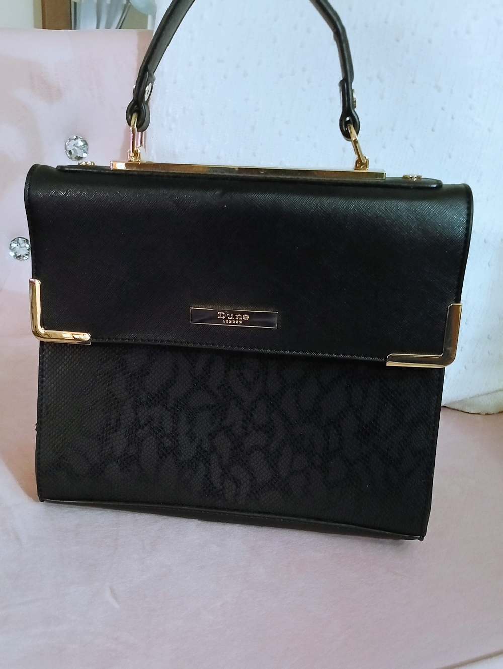 Dune London Black Structured Top-Handle Bag